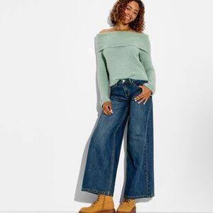 Women's Mid-Rise Ultra Wide Baggy Jeans - Wild Fable Dark Wash Size 8 New